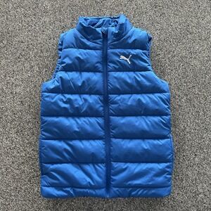 Puma‎ Puffer Vest Boys M 10/12 Blue Solid Winter Full Zip EUC